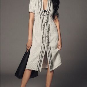 Anthropologie Pilcro Short-Sleeve Babydoll Midi Shirt Dress, Color: Black, Sz: M